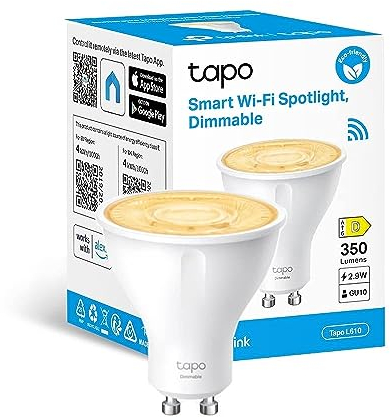 Tapo Smart GU10 Led Bulbs, Dimmable LED Spotlight Bulbs, 2700 K Warm Light, GU10 Lamp Base, Remote Control, Energy Saving, Works with Alexa & Google Home, No hub Required L610 [Energy Class D]