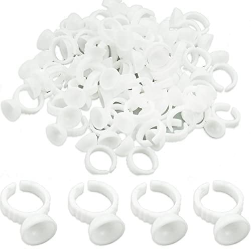 LAMXD 100PCS Disposable Plastic Glue Ring Nail Art Polish Holders Tattoo Individual False Eyelash Extension Adhesive Pigment Holders Beauty Tool