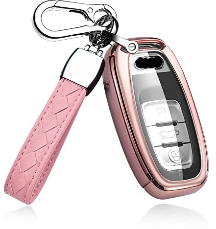 HIBEYO Intelligente Autoschlüssel Hülle passt für Audi Schlüsselhülle TPU Taste Schutzhülle Silikonschutz für Audi A4 A5 A6 A7 Q5 Q7 Q8 RS SQ 3-Tasten Schlüsselbox case Fernbedienung-Rosa
