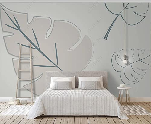 Papier Peint Panoramique Feuilles Lignes Végétales Papier Peint Intissé 3D Murale Tableaux Muraux Tapisserie Salon Chambre