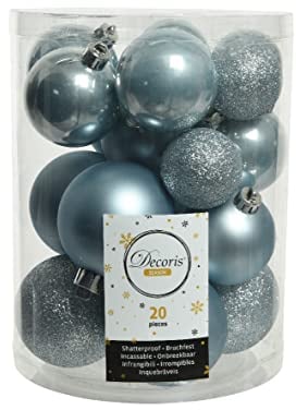Kaemingk Weihnachtskugeln Kunststoff 4-6cm x 20 Stück Mix Christbaumkugeln Set hellblau Nebelblau
