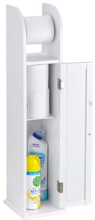 PREMZO Toilet Paper Tissue Roll Holder MDF Wooden Free standing Storage Cabinet Rack Toilet Brush Organizer Cupboard Home Office Bathroom 78 x 18 x 20 cm (White)