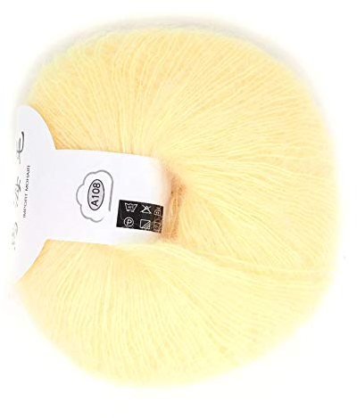 Wollgarn zum Stricken, 12 Farben, weiches, dünnes Angora-Mohair-Garn, handwaschbar, langes Wollgarn, DIY-Schal, Häkelgarn, Zubehör für Bastelprojekte(Gelb)
