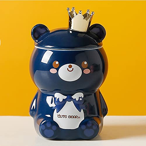 Hosoncovy Tazza da caffè in ceramica a forma di orso 3D con manico, tazza d'acqua con coperchio, tazza regalo (blu)