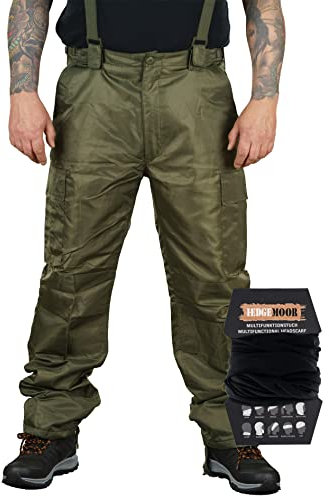Hedgemoor Herren Regenhose mit HosenträgernThermohose Schneehose Outdoor Hose inkl. MF Tuch, Oliv, Größe 3XL