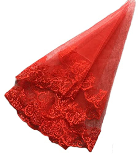 Frdun Hochzeit Einlagiger Schleier mit Blume Spitze Kopfschmuck, Junggesellinnenabschied Schleier mit temperamentvoller weißer roter Kopfbedeckung für Braut Hochzeit Kleider Röcke