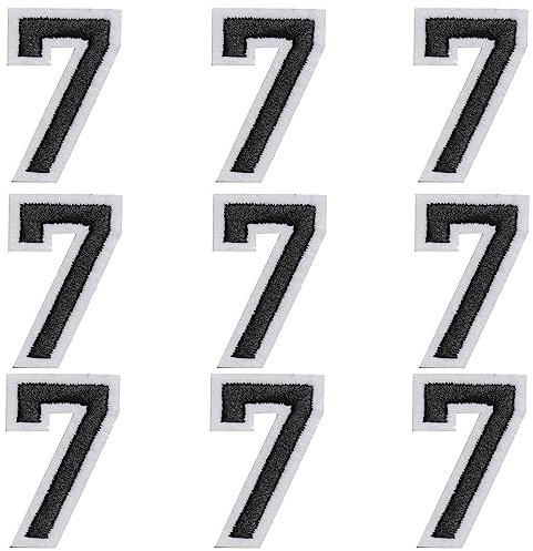 GYGYL Iron on Number Patches, 9PCS of 2 Inch Black Number 7 Patches, Embroidered Number Patch for Clothes, Dress, Hat, Socks, Jeans, DIY Accessories