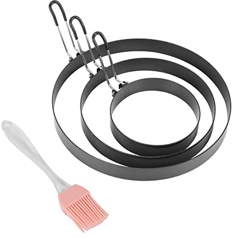 Hausdec Non Stick Egg Rings,4 In&6 In&8 in Pancake Rings,Fried Egg Poacher Egg Cooking Mold with Oil Brush for Egg Omelet Muffin