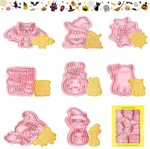 TOPJOWGA Formine per biscotti per Halloween, 8 Pezzi 3D Tagliabiscotti in Plastica, Stampi per Biscotti per Bambini, Tagliabiscotti Halloween Formine Biscotti per Decorare Torta, Biscotto, Dolci
