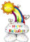 Großer Folienballon in Form einer strahlenden Sonne mit buntem Regenbogen, Happy Birthday Schriftzug, stehend, ideal für Geburtstagsfeiern und besondere Anlässe, 83 x 122 cm