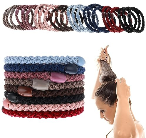 Amaxiu 24 Stück Geflochtene Haargummis Baumwolle,Mehrfarbig Haarbänder Elastische kein Ziehen oder Pferdeschwanz Halter für Mädchen Frauen Kinder Dickes und Lockiges Haar