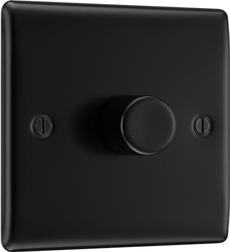 BG Electrical Intelligent Single Wall Dimmer Switch, 2 Way, Raised Profile, Round Edges, Nexus Metal, Matt Black, 200W, NFB81