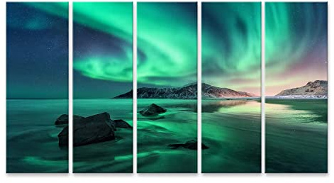 islandburner Bild auf Leinwand Aurora Nordlichter Lofoten Inseln Norwegen Himmel Polarlichter Natur Leinwandbild Wandbild Prime Bilder für Wohnzimmer etc.