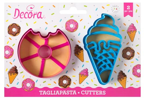 Decora 0255034 Set 2 Tagliapasta Ciambella E Cono Gelato, In Plastica, Il Kit Ideale per Creare Decorazioni in Pasta di Zucchero o di Gomma, Made in Italy, Design originale. Confezione da 2 pezzi.