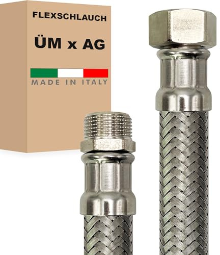 Flexschlauch DN32-1 1/4 Edelstahl Panzerschlauch Sanitär Hauswasserwerk - Made in Italy (1 1/4 ÜM x 1 1/4 AG, 70 cm)