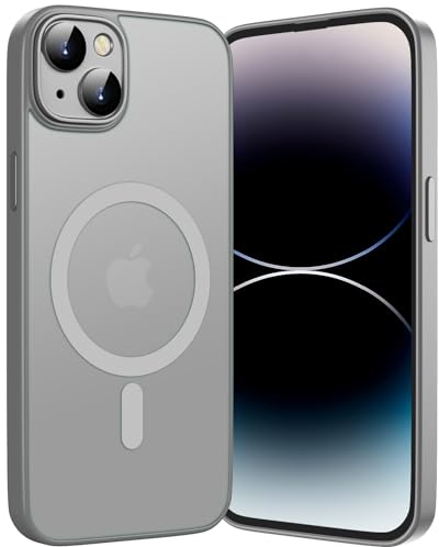 HGH Magnetisch Hülle für iPhone 14 Hülle, Handyhülle für iPhone 14 Mattiert Ultra dünne Hülle iPhone 14 Dünn Matt PC Kratzresistente Rückseite Stoßfest Kameraschutz Hülle iPhone 14-Grau JSX009409