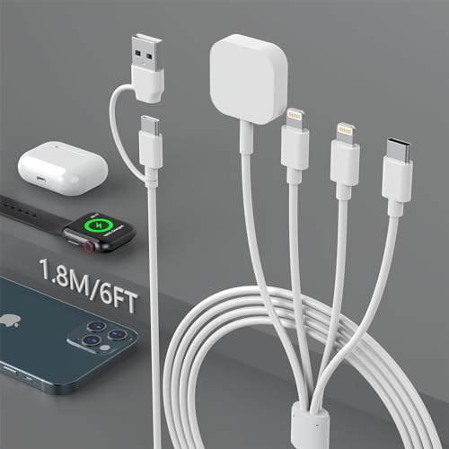 Quanlex 4 in 2 USB C Fast Watch Charger Cable for Apple Watch/iPhone/Airpods, Apple Watch Charger 6FT/1.8M iWatch Charging Cable for iWatch Series 3/4/5/6/7/8/SE/Ultra Portable Wireless Charger Cord