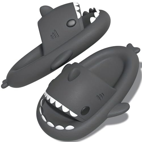 TOPALL Ciabatte Squalo,Pantofole Squalo Donna Uomo, Ciabatte Casa Simpatiche Vertenti,Antiscivolo Morbide Pantofole per Inter ed Piscina Mare Doccia Bambina/Ragazzo/Unisex Estive(Gris,30/31)