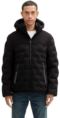 TOM TAILOR Herren 1041324 Hybrid Pufferjacke mit Abnehmbarer Kapuze, 29999-Black, XXL
