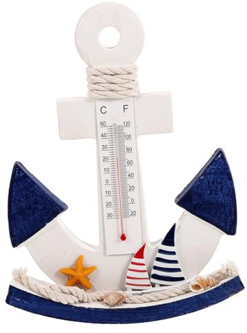 MAGICLULU Schaukelruder-Wohnmöbel im mediterranen Stil -Wandskulptur Temperaturanzeige zum Thema Ornament Dekor Ankerförmiges Temperaturmessgerät Mittelmeerthermometer