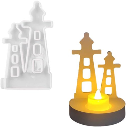 ALEFBET Silikonformen Gießformen Kerzenhalter, Neue Ideen Silikonform Kerzenhalter, Kombiniert Silikon Gießform kerzenhalter, Gipsformen zum Gießen (Einsatz - Leuchtturm)