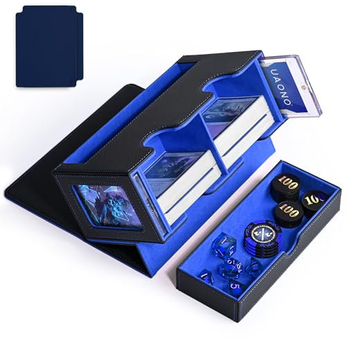 UAONO Caja de cartas para MTG, caja de almacenamiento de doble cubierta con 2 pantallas Commander y 1 bandeja de dados, se adapta a más de 200 fundas dobles, organizador de tarjetas para CCG TCG