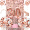 Carileee 30th Birthday Decorations for Her, Happy 30th Birthday Banner, Crown, Sash, Cake Topper, Number Balloons, Rose Gold
