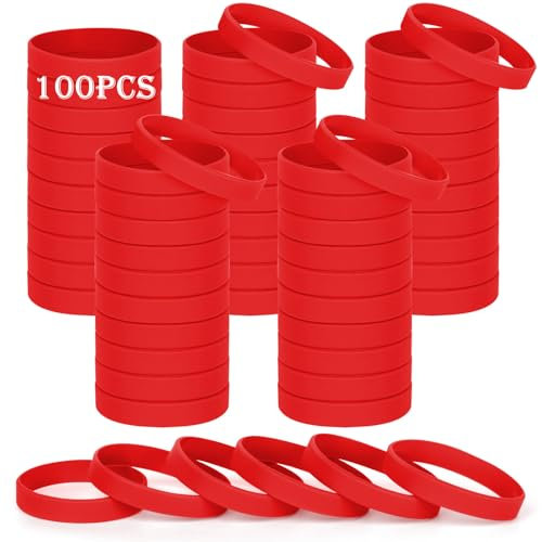 HONTIUS Kids silicone wristbands, 100PCS kids Red Rubber Wristbands Blank Wrist Bands Universal Wristband Set for Kids Child Children Kindergarden Team Sport(Suitable for 3-7aged)
