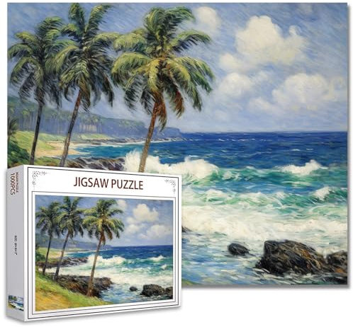 Tucocoo 1000 Teile Puzzle für Erwachsene Meer Landschaft Malerei Puzzle Ozean Palmen 1000 Teile Puzzles für anspruchsvolle Familienaktivität Spiel 50 x 70 cm DIY Puzzle Wanddekoration Geschenke