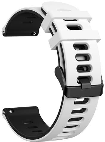 Mugust Silicone Rubber Watch Bands, Quick Release Sport Watch Replacement Straps, Universal Smart Watchband with Black Stainless Steel Buckle for Men Women (20mm, White-Black)