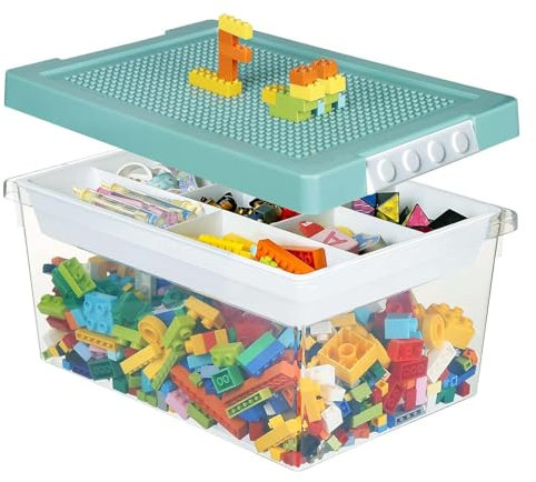 alouweekuky Boite Rangement Plastique pour Lego Briques, Boîte de Rangement pour Lego avec Couvercle Boîte à jouets Empilable Organiseur Transparent avec Compartiments pour Ranger les Jouets