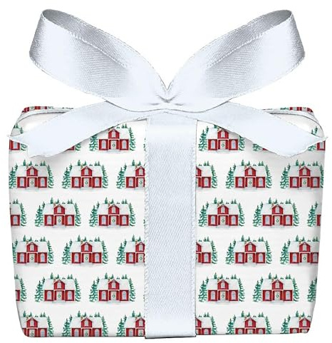 3 Bögen Geschenkpapier skandinavisches SCHWEDENHAUS ROT WEIß für Geschenke zu Weihnachten & Advents-Kalender - PEFC zertifiziertes Papier, 50 x 70 cm