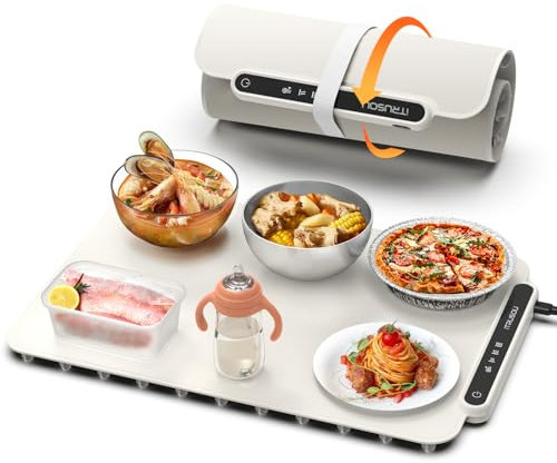 iTRUSOU Chauffe Plat Électrique, Plateau Chauffant Électrique Température Ajustable, Portable Pliable Chauffe-Assiette Alimentaire en Nano-Silicone pour Fêtes, Buffets, Réunions de Famille