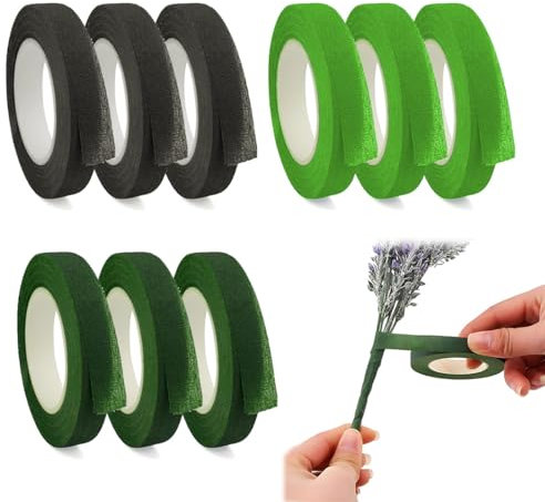 9 Rotoli Nastro per Fioristi, Adesivo Nastro per Fioristi Verde Scuro Nastro Fioristi per Bouquet per Bouquet Avvolgere Fiori Decorazioni Artigianato,guttaperca verde,Fiorista Verde Floral Tapes
