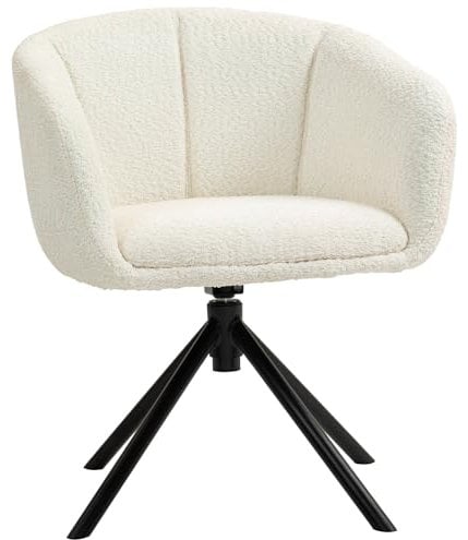 HOMCOM Sessel Loungesessel mit Armlehne, Leinenoptik, Esszimmerstuhl drehbar, Drehsessel mit Metallbeine, Küchenstuhl, für Wohnzimmer, Küche, Schlafzimmer, Cremeweiß