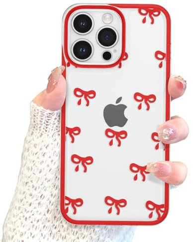 EYZUTAK Case for iPhone 11 Pro, Clear Cute Ribbon Bowknot Pattern Aesthetic Transparent Phone Case Raised Camera Protection Stylish Slim Soft Durable TPU Protective Cover for Women Girls - Red