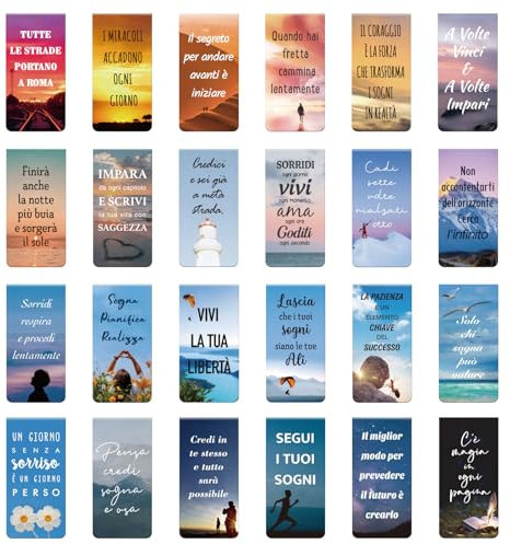 BETESSIN 24x Ästhetische Lesezeichen Magnetisch - Motivations Lesezeichen mit Inspirierenden Italienischen Sprüchen - Kleine Geschenke für Schüler, Lehrer, Buchliebhaber