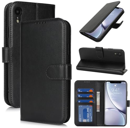 Zouzt Hülle für iPhone XR 6,1-Zoll, Stoßfestes PU Leder Handyhülle Lederhülle Klapphülle mit Kartenhalter und Standfunktion Flip Leather Wallet Phone Cover (Schwarz)