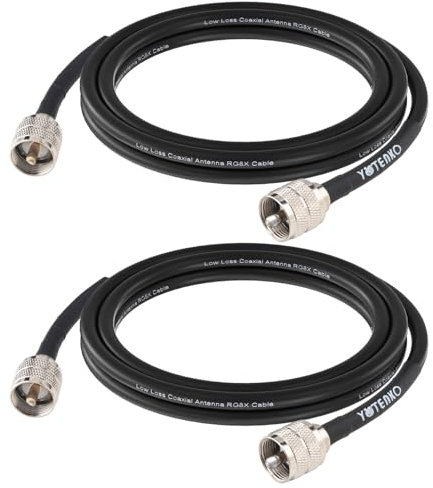 RG8x Jumper PL259 - Cable coaxial RG-8x de 6 pies, paquete de 2, cable coaxial de radio CB UHF macho, conectores flexibles de baja pérdida de 50 ohmios para antena de radio CB HAM HF VHF