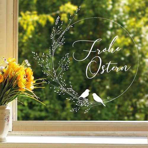 Wandtattoo Loft Fensterbilder Frühling weißer Gräserkranz – A3 Bogen, Wiederverwendbar – Osterdeko Fenster, Frühlingsbild Fenster, Fensterdeko Frühling, Fensterfolie Ostern Selbstklebend