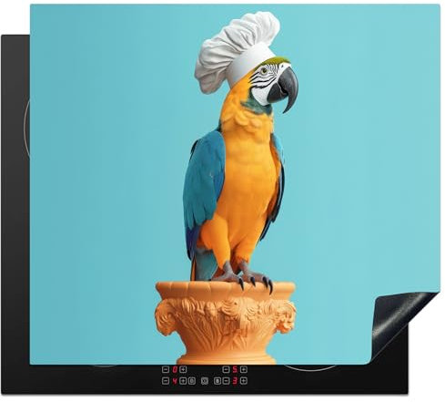 KitchenYeah© Copri Piano Cottura 60x52 cm Coprifornelli Tappetino per Induzione Fornello Tutto per la Cucina Pappagallo - Cappello da Cuocu - Divertente - Uccello