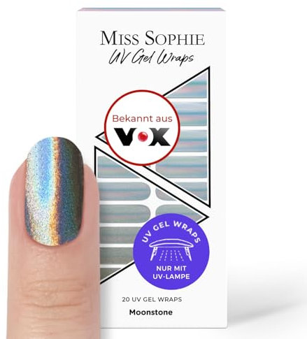 Original Miss Sophie UV Gel Nagelfolien I 20 UV Gel Nagellack-Streifen Frozen Metallics I Moonstone UV I Für Finger- & Fußnägel