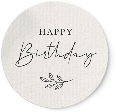 NORDEULE Aufkleber Happy Birthday, 10 Stück, D 5cm, Schwarz-Weiß