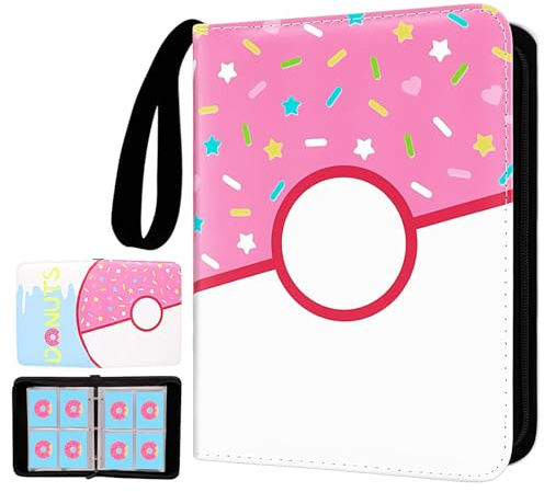 Sammelalbum für Karten A4, 50 Seiten 400 Taschen Sammelkarten Album mit Reißverschluss, Tragbar Wasserdicht PU Karten Heft Groß, Geschenk für Kinder Geburtstag, Weihnachten Exquisite Geschenke Rosa