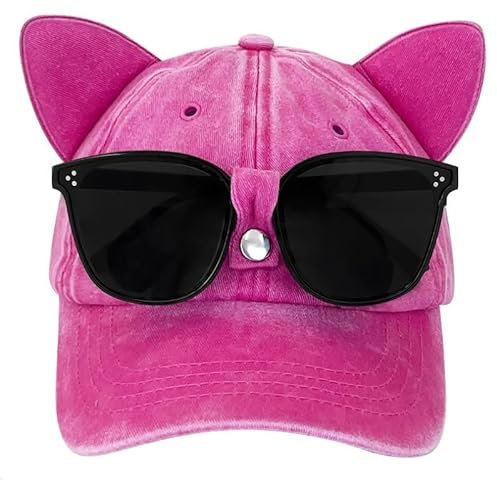 Baseball Cap Verstellbare Baseballkappe Vintage, Vintage Trucker Caps,Sonnenhut für Mädchen mit Katzenohren, Verstellbare Baumwolle Outdoor Running Freizeit Basecap