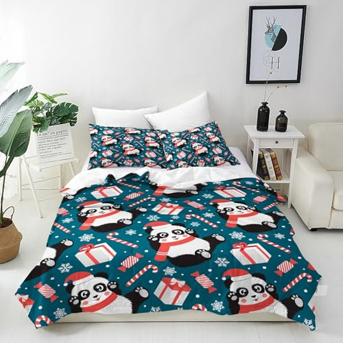 ANHOPE Weihnachten Süßigkeiten Panda Bettwäsche Set Weich Microfaser Bettbezüge mit Reißverschluss 2 Teilig Bettbezug 100x135 cm & Kissenbezug 40x60 cm Ganzjahres Bettdeckenbezug Set