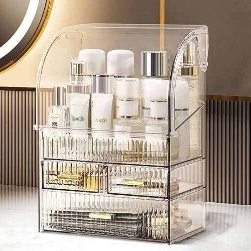 Nestellar Multi-Function Clear One-piece Dustproof Cosmetic Organiser, Skin Care Products and Jewelry Storage Box for Bedroom.