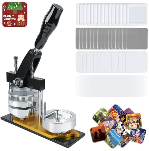 MK.Bear Fridge Magnet Button Maker Machine, 50mm/1.97 in Square Button Maker Kit for Refrigerator Magnet, DIY Pin Maker Badge Press Machine with 100 Sets Button Supplies