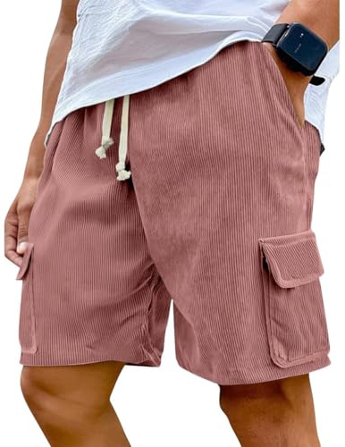 Onsoyours Pantaloncini Cargo Uomo Estivi con Tasche Velluto a Coste Shorts Casual Pantaloni Corti con Coulisse