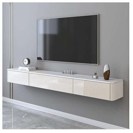 GEK208130 Tv Schrank Floating TV Stand with 2 Drawer TV Cabinet for Small Living Rooms Edia Console Floating Storage Cabinet Fernsehschrank(Weiß,200x24x19cm)